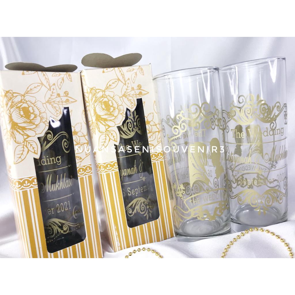 Souvenir Pernikahan Gelas Kaca Slim Tinggi Gelas Bamboo Citinova Tumbler Juice Minum Kaca Sablon