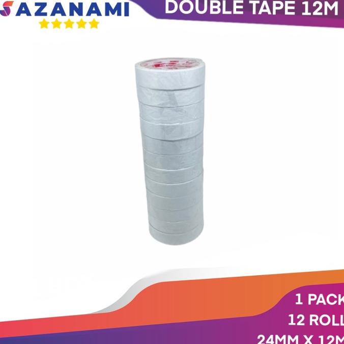 

DOUBLE TAPE 1" 24MM x 12 M DOUBLETAPE KERTAS PUTIH SAZANAMI ISI 12ROL