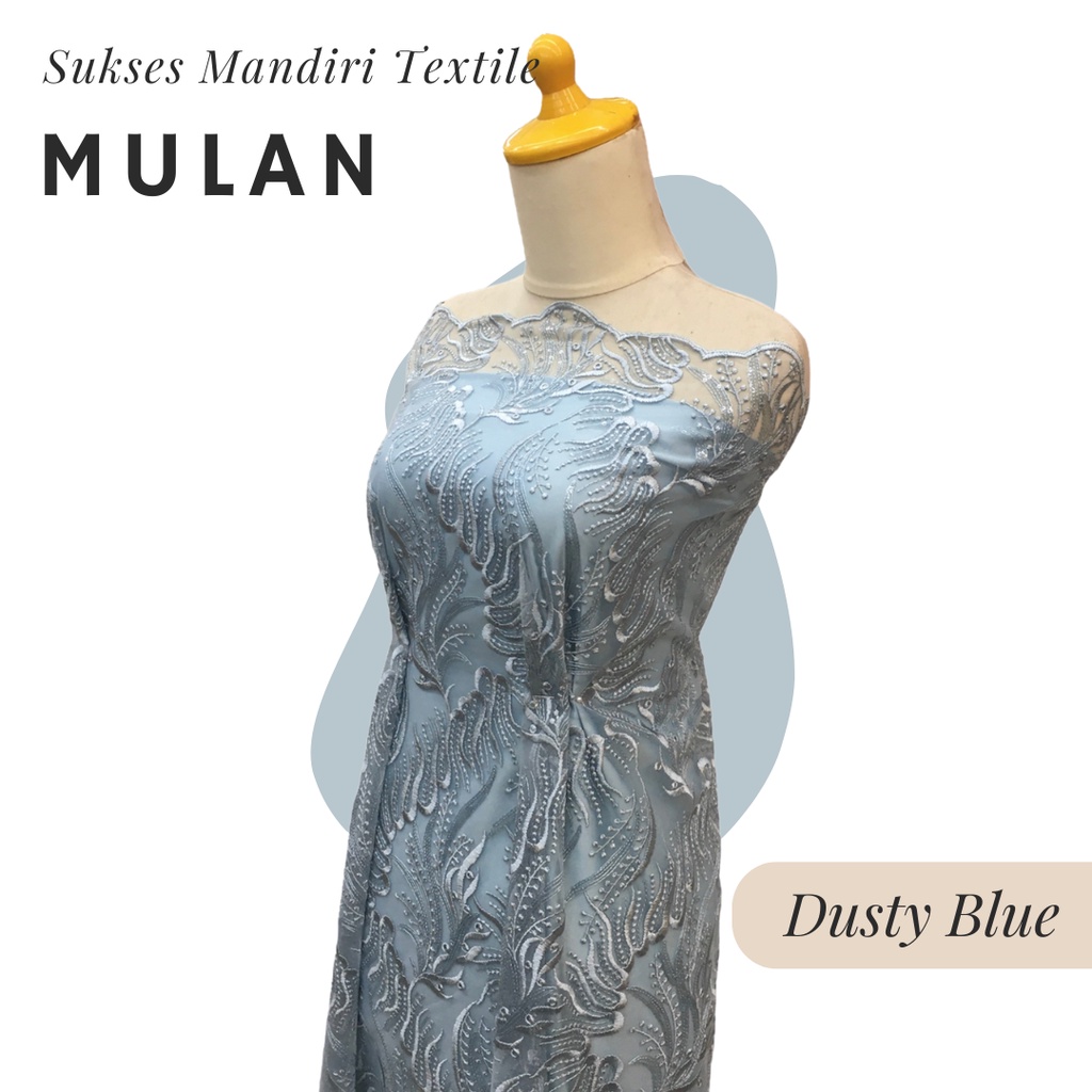 [MULAN] Brukat Tile Premium Mewah Tile Payet Warna Dusty Blue Ice Blue Biru | Harga ½ meter = 50 cm 