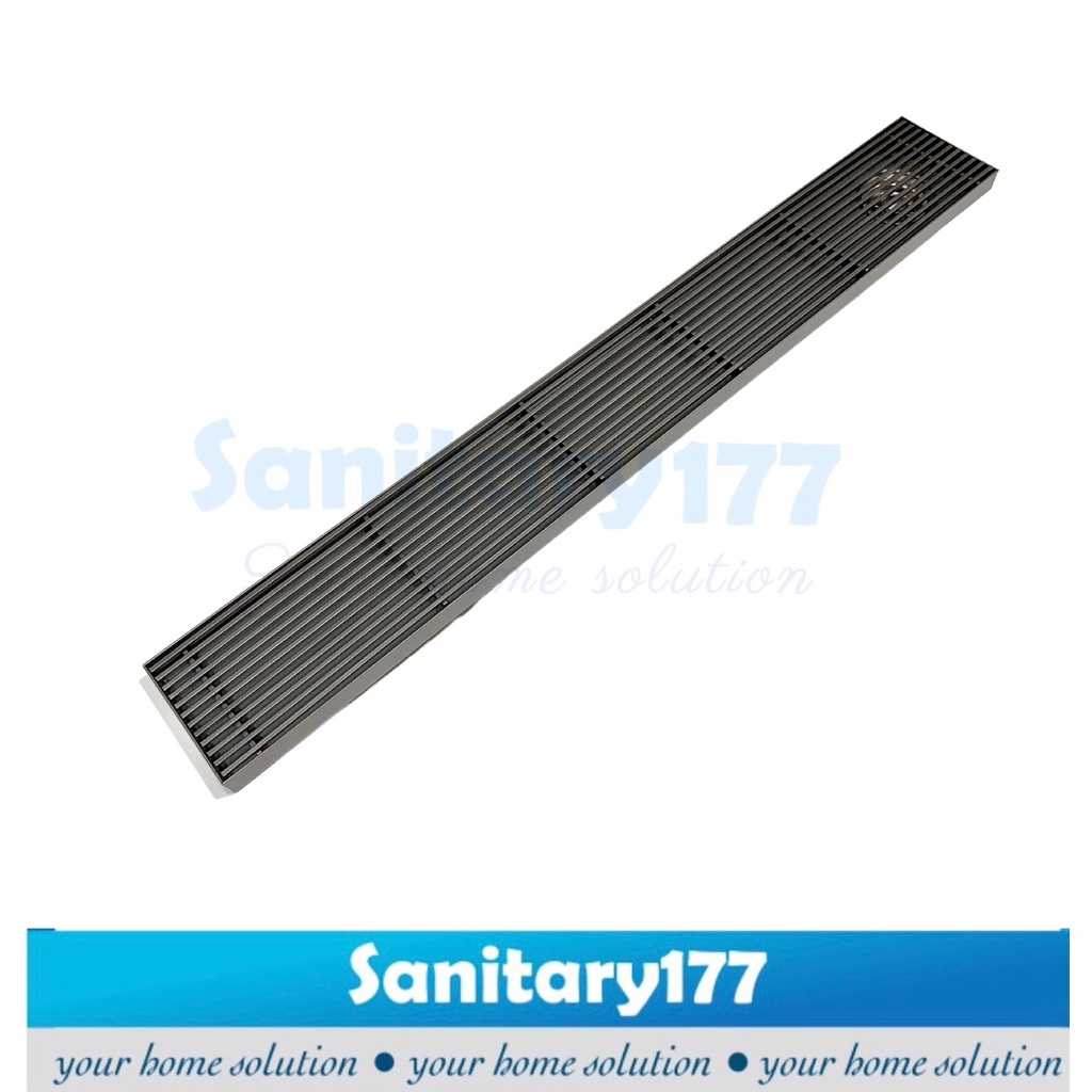 Saringan got Panjang 60cm Grey abu tile drain stainless lubang samping -Floor drain tebal drainer pembuangan air mandi stenles gun metal  anti bau tikus kecoa