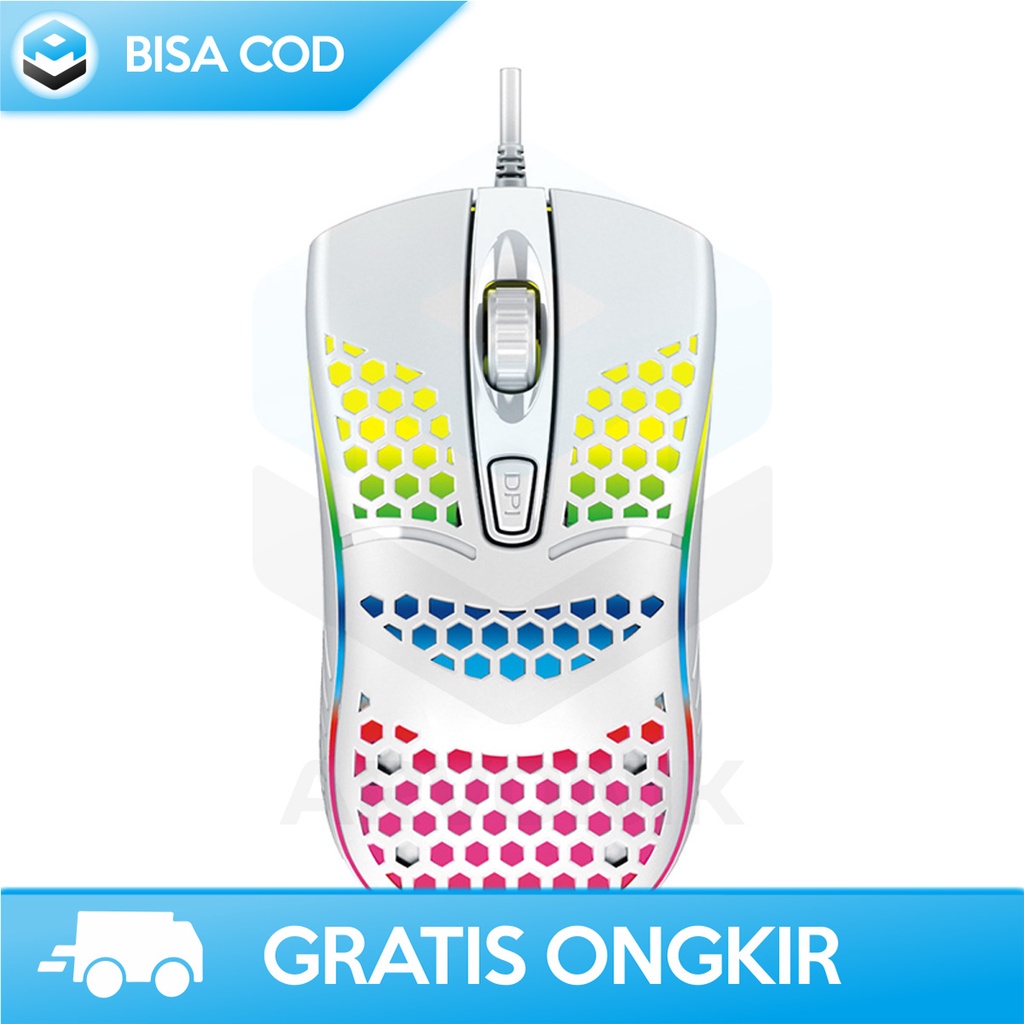 MOUSE KABEL HONEYCOMB DESAIN COLORFUL OPTICAL MOUSE GAME 4D LED RGB