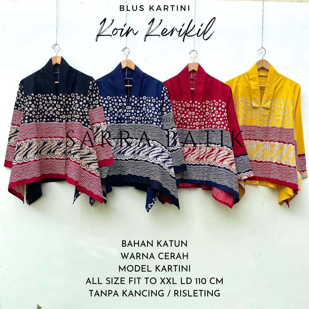 [PREMIUM] Blus Kartini Koin Kerikil Lapis Batik Warna Katun Atasan Kerja Casual Modern Solo