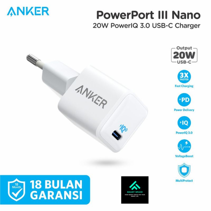 [SPCE] Wall Charger Anker PowerPort III Nano 20W Port USB Type C - A2633 - Garansi Resmi 12 Bulan