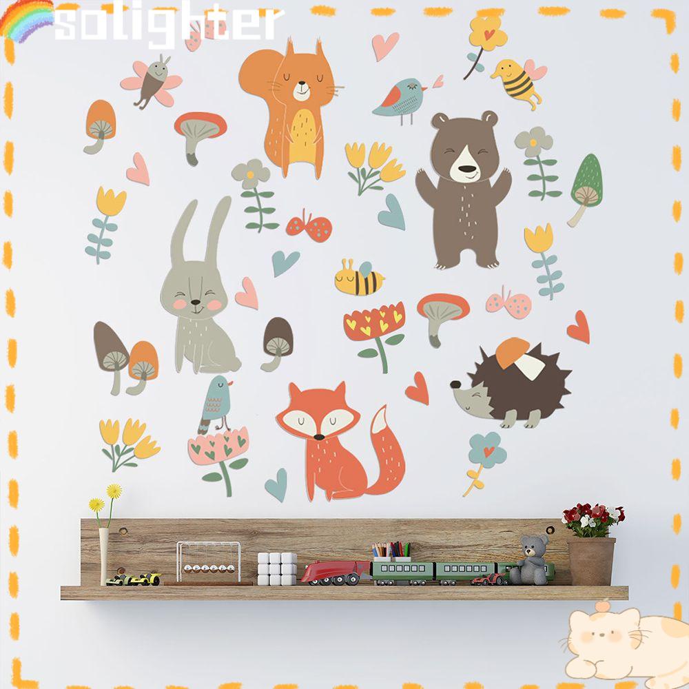 Solighter Stiker Dinding Removable DIY Dekorasi Rumah Kamar Anak Hutan Fox Kelinci Mural