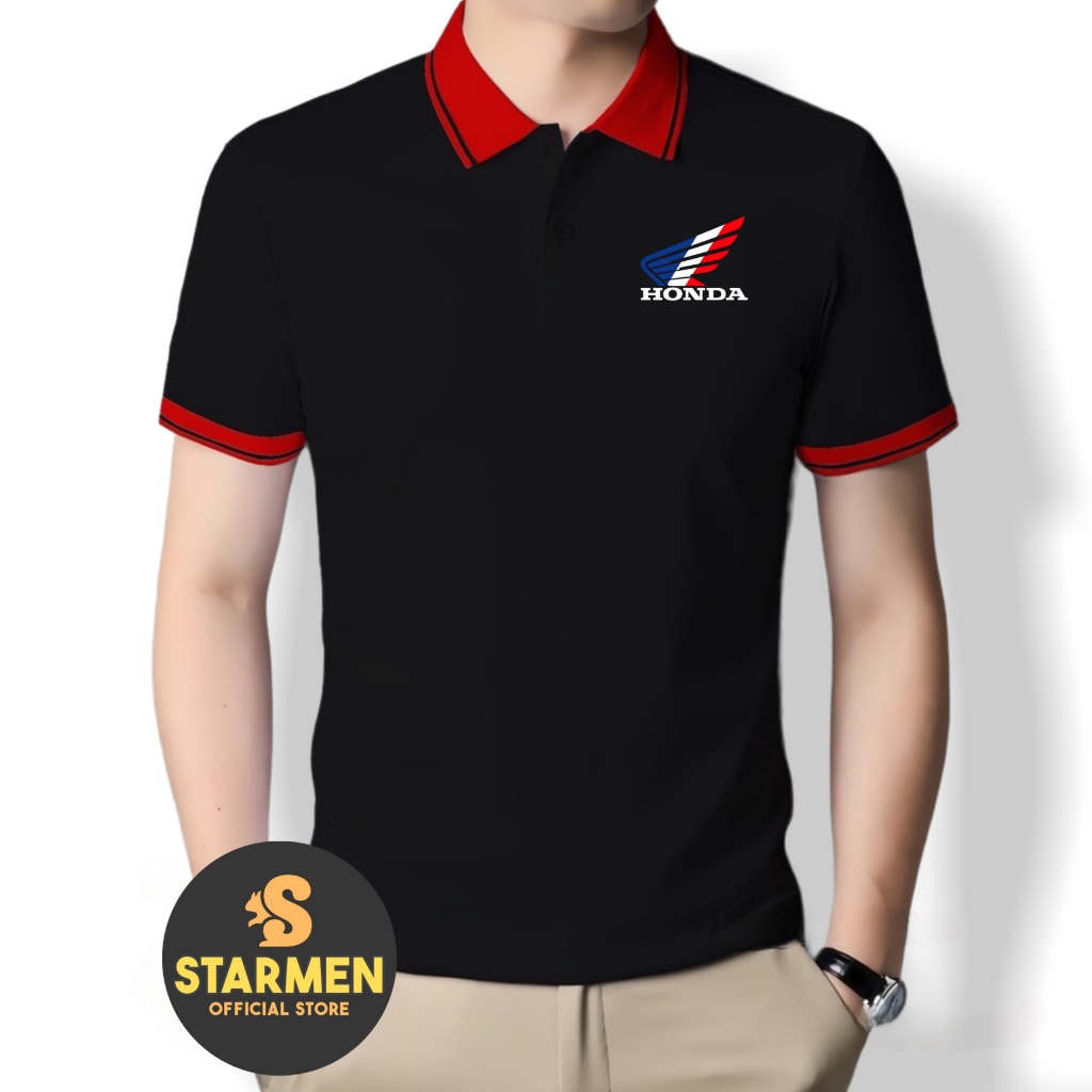 Kaos Wangki Polo Atasan Tshirt Pria Kerah Wangki Big List LOGO HONDA BLUERED