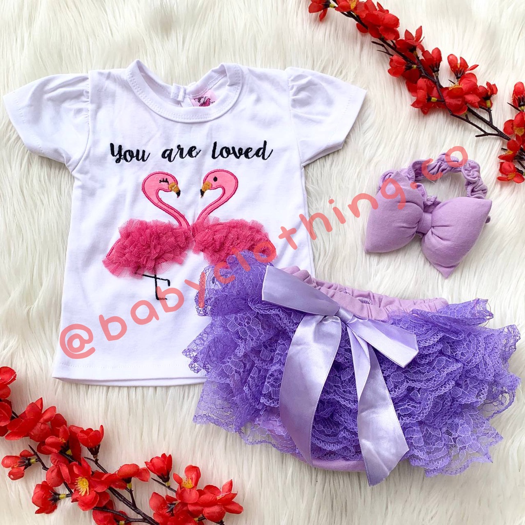Baju setelan baju rok brukat bandana cantik fashion anak bayi cewek perempuan baby girl murah -fla