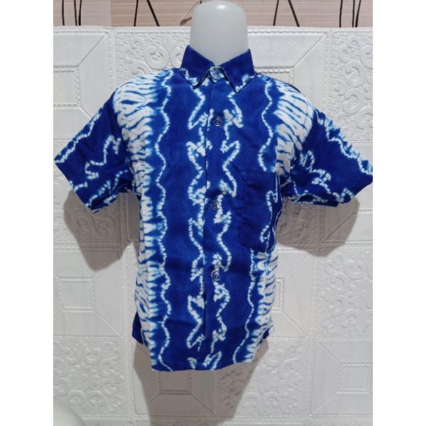 BATIK LENGAN PENDEK/BATIK PRINTING WARNA BIRU/BAJU BATIK LENGAN PENDEK/BATIK SERAGAM SEKOLAH