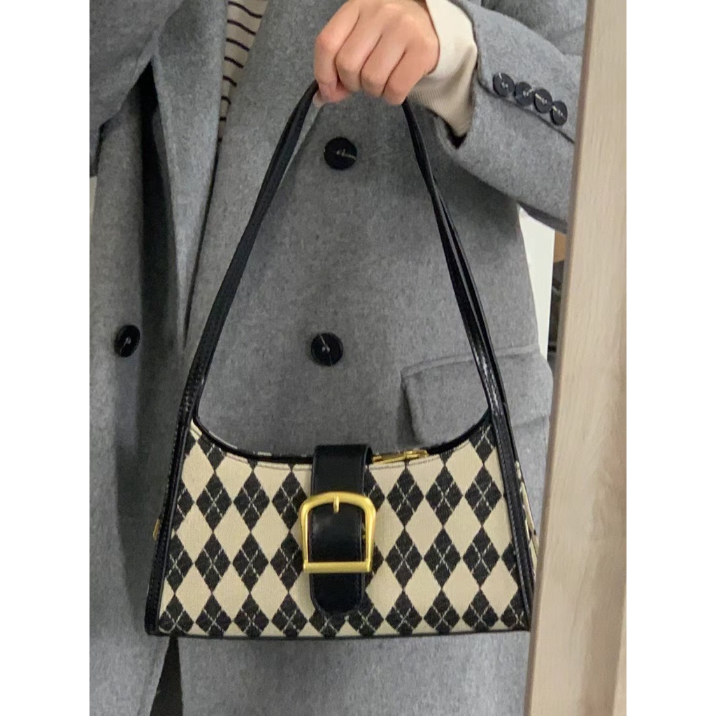 ◙✁Sera high-end niche design 2022 winter new bag Aber women s retro belah ketupat ketiak all-match one-shoulder baguette