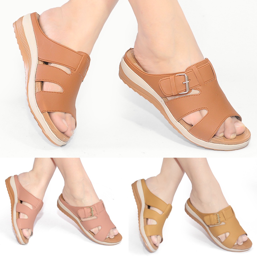 Sandal Wedges Wanita Slop Selop Casual Murah  HCG