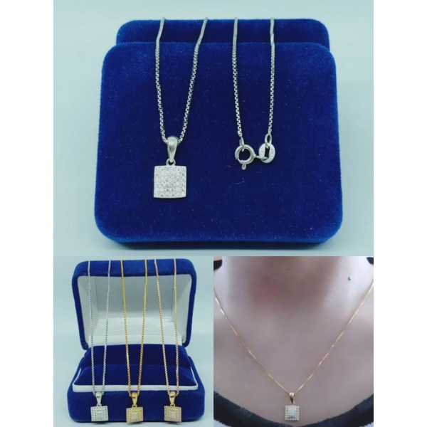 kalung rantai italy+liontin kotak mp/perak asli silver 925 lapis emas/perhiasan fashion wanita terbaru