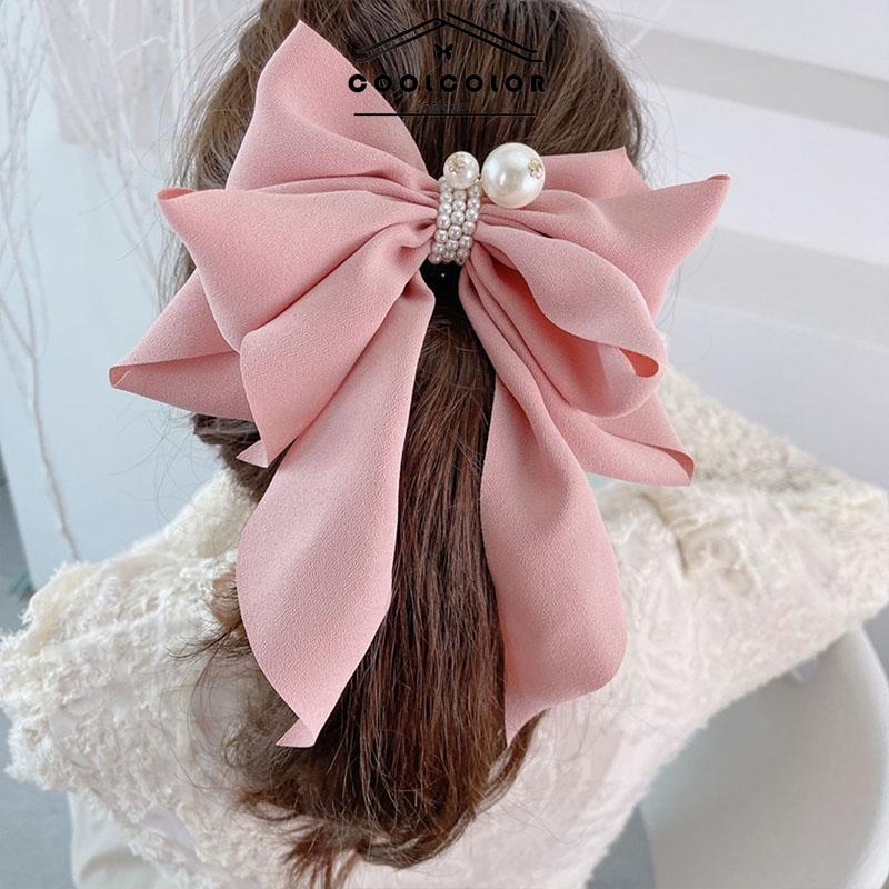 COD❤️Korea Jepit Rambut Busur Besar Pita Mutiara Pita Rambut Klip Rambut Gadis Lucu- cl