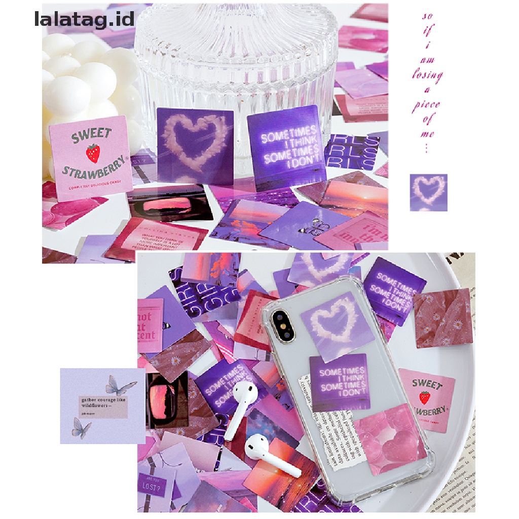 [lalatag] 46pcs Pink Ungu Love Sticky Diary Stiker Aesthetic Bahan Scrapbook Sticker [ID]