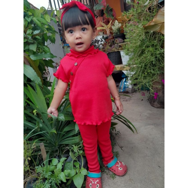 Baju Setelan Anak Perempuan Mikayla Ruffle Knit Tee Rib 1-5 Tahun