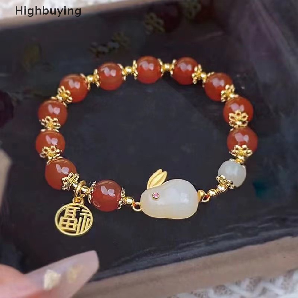 Hbid Fashion Kreatif Gaya Cina Retro Giok Kelinci Gelang Kalung Manik-Manik Gelang Beruntung Gadis Lucu Fashion Manis Gelang Kawaii Kecantikan Gelang Glory