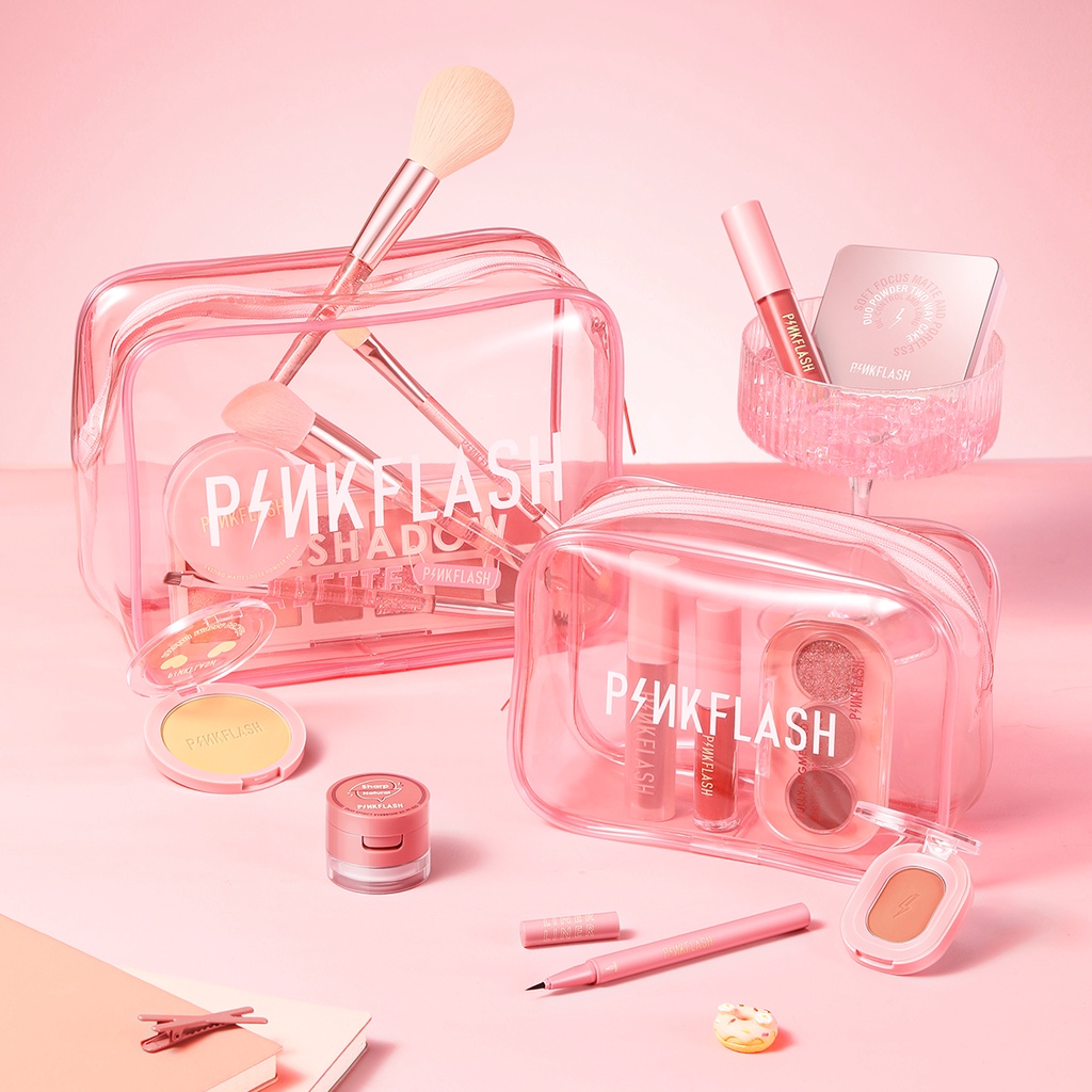 PINKFLASH Stylish Practical Cosmetic Bag Wash Bag Transparent Thickened PVC Material Wear-resistant Pressure-resistant Waterproof Moisture-proof Multi-purpose