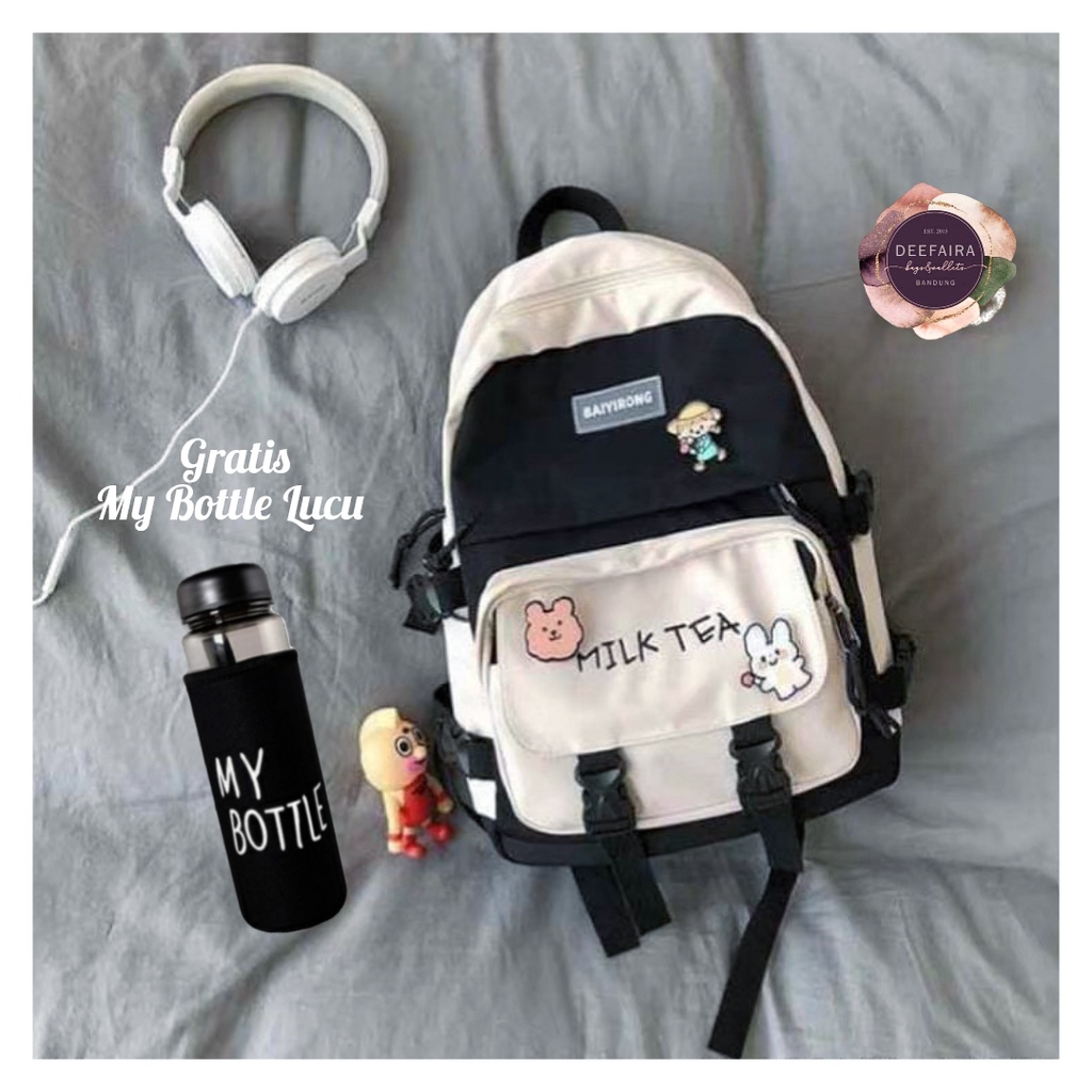 Tas Ransel Perempuan Untuk Sekolah Mulai Sd Smp &amp; Sma Motif Milkt3a Free My B0ttle Lucu