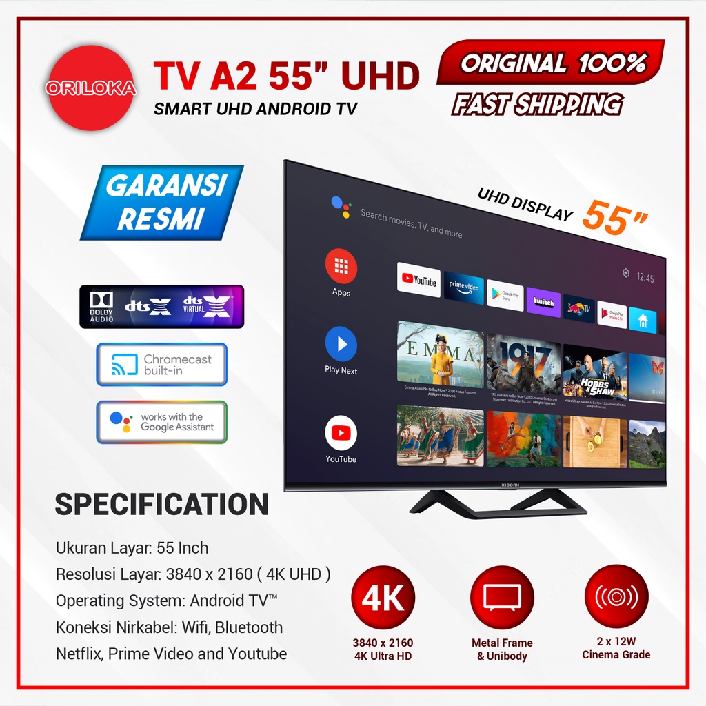 Xiaomi Mi TV A2 55&quot; Smart HD Android TV - Garansi Resmi