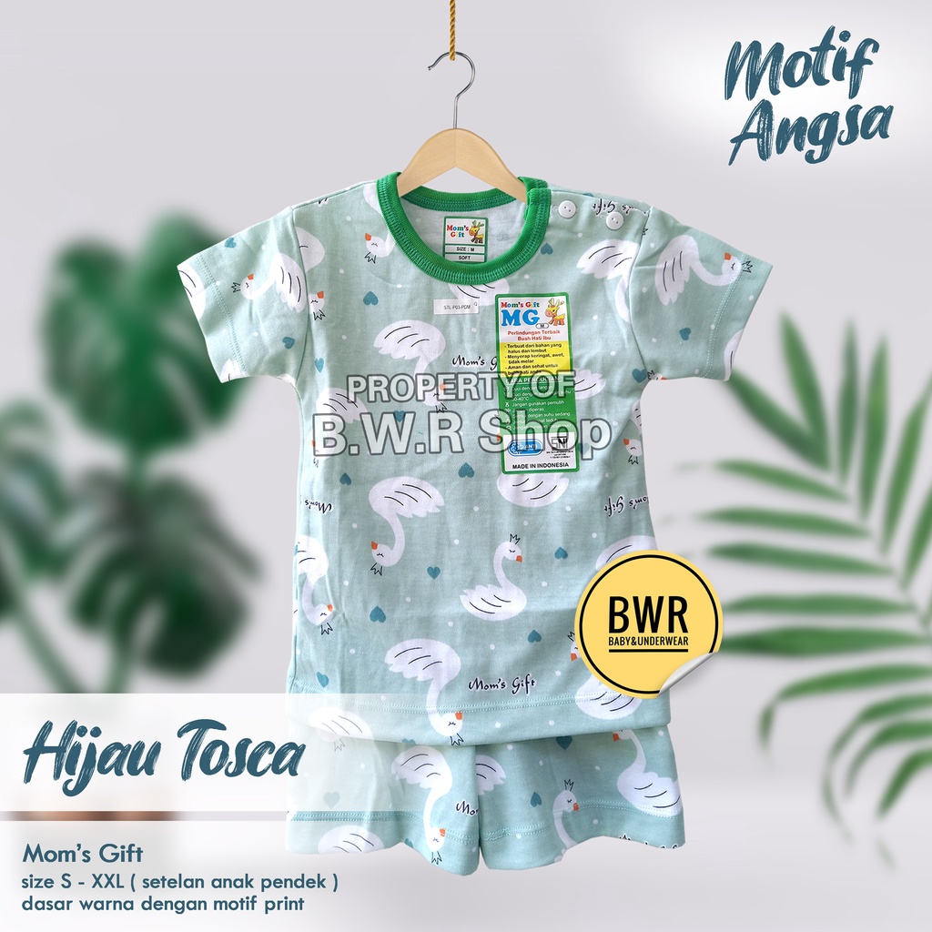 Setelan PENDEK Moms Gift Angsa / Baju Bayi Setelan Mom's Gift Terbaru Piyama Anak Unisex Pendek Baju Tidur 10mg | Bwr