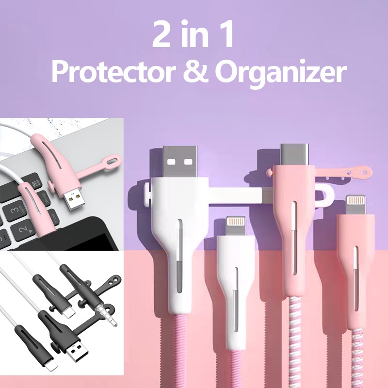 Pelindung Kabel 2in1 Cable Protector Type C Lightning iPhone Cable Winder Pengikat Penggulung Kabel