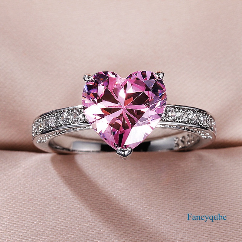 Cincin Perak925 Sterling Stylish 3karat Ukuran 6-10 Amazing Princess Heart Cut Pink Sapphire Dan Topaz Engagement Ring