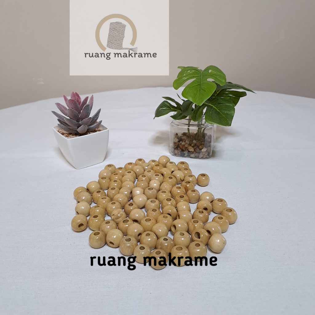 manik kayu 14mm krem mote kayu wooden beads manik macrame