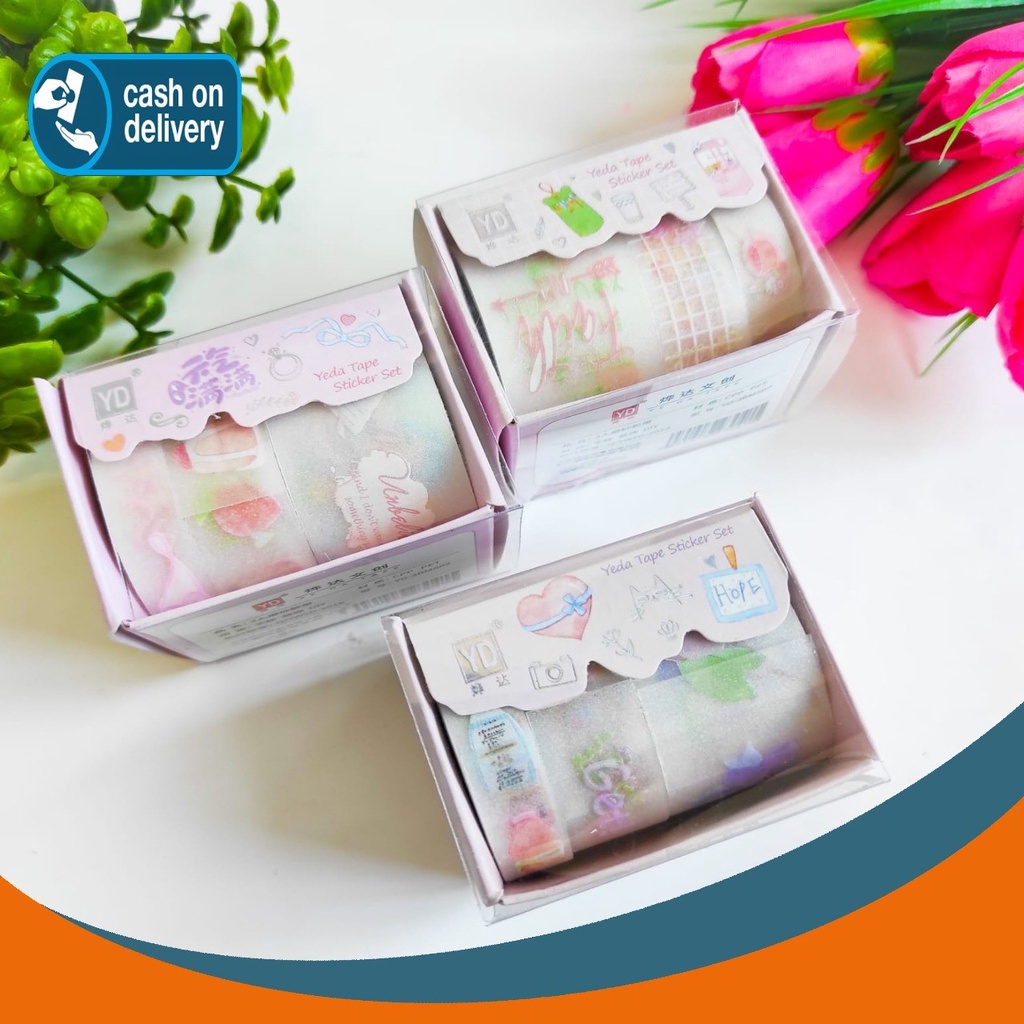 

SOLATIP BOX ISI 3 PCS WASHI TAPE ALAT JURNALING DECORATIVE TAPE STICKER KODE YD-3RMS