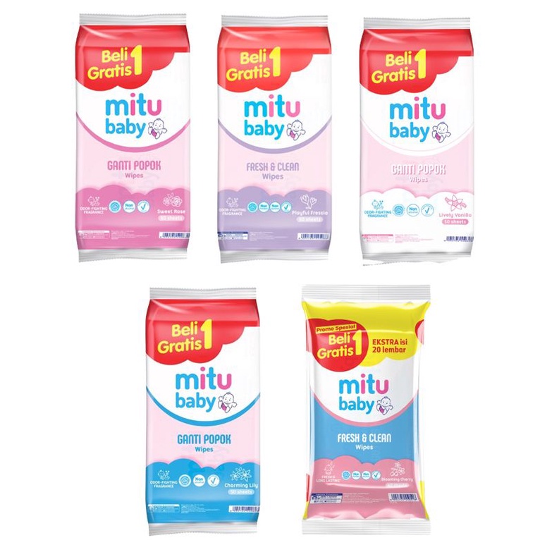 Mitu Baby Tisu Basah Ganti Popok Wipes 50'S Buy 1 Get 1