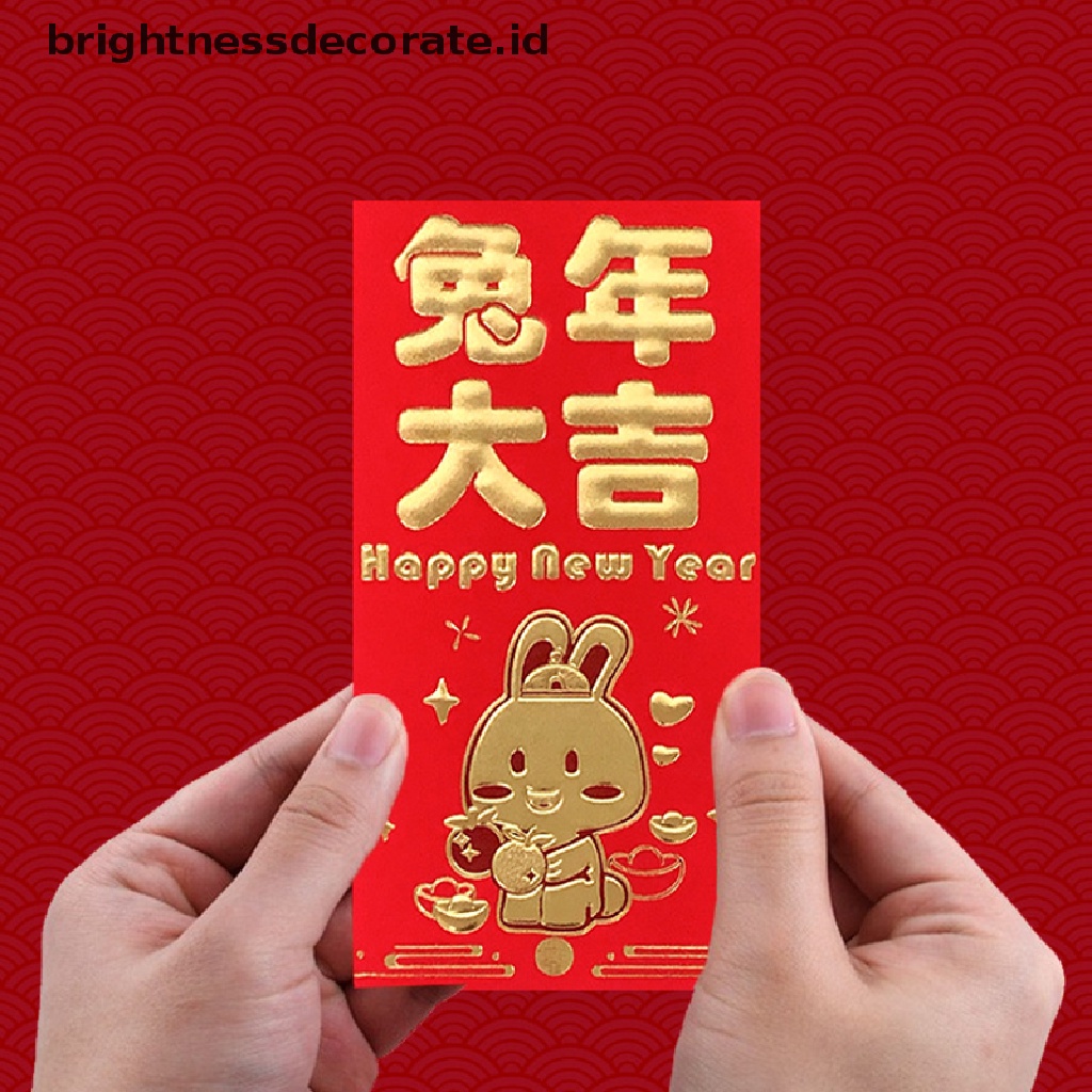 [Birth] 6pcs 2023tahun Kelinci Merah Packet Chinese Rabbit Year Festival Hongbao Bronzing Amplop Merah Uang Packing Bag Lucky Red Packets Bag [ID]