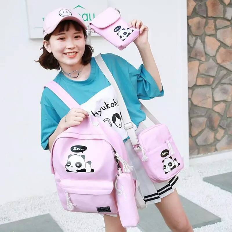 &quot;aurabagss&quot; - Beli 1 Dapat 4 Tas Anak Set 4 In 1 Motif &quot;PANDA&quot; Tas Ransel Anak Sekolah SD SMP Backpack Anak Sekolah Unisex Multifungsi Keren Trendy Stylish Kekinian