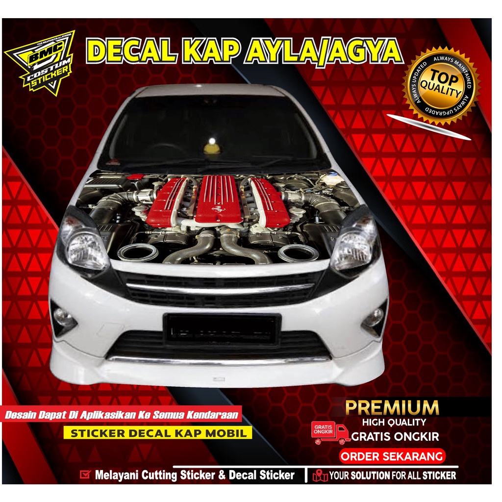 STICKER DECAL KAP MESIN MOBIL AYLA/AGYA/STICKER VARIASI KAP MOBIL DESIAN ENGINE CAR