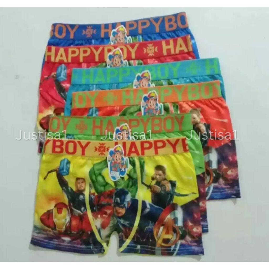 6 Pcs Celana Dalam Anak Happy Boy / Celana Segi Empat Anak Laki Laki Motif Random Berkualitas