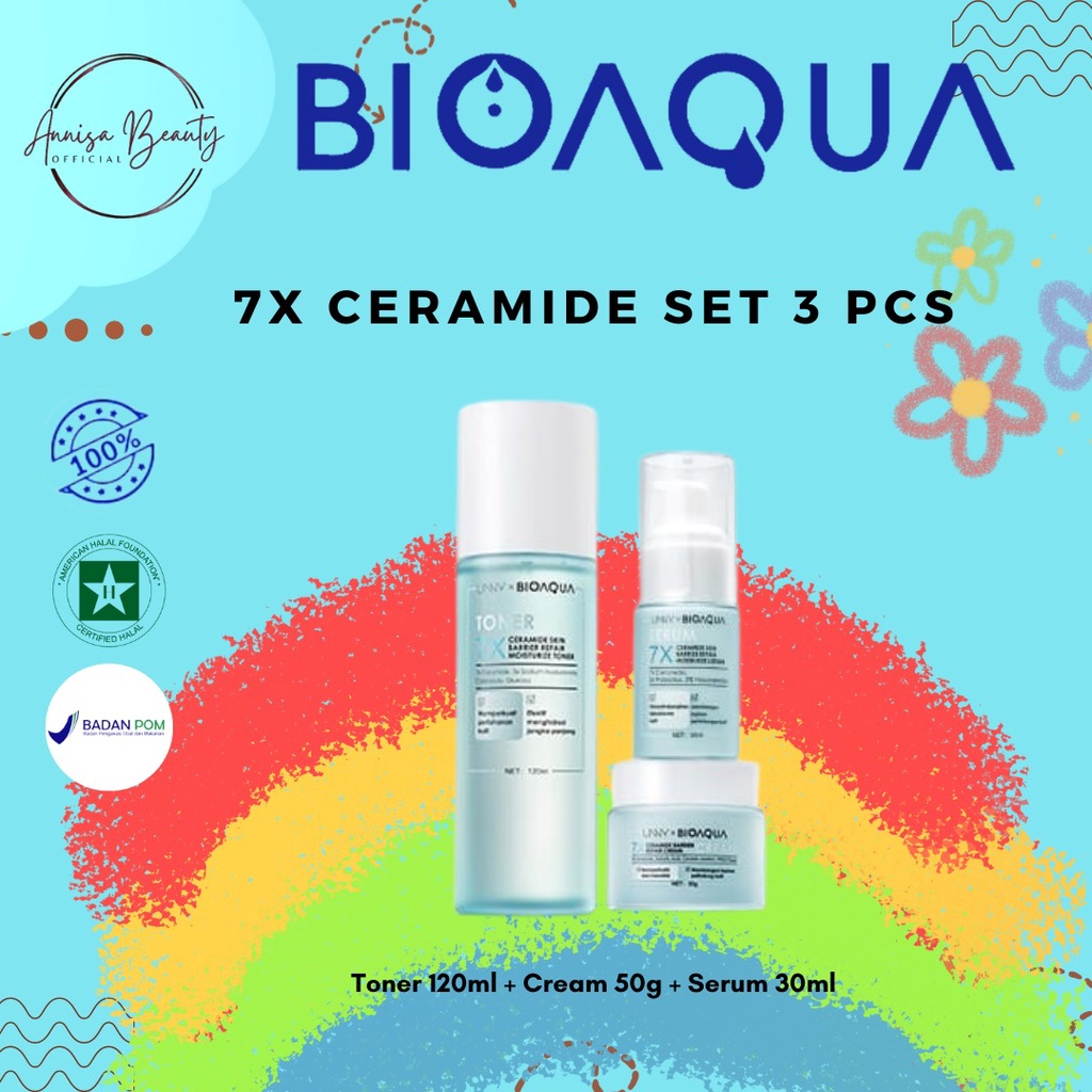 【BPOM】【100% ORI】BIOAQUA 7X Ceramide Skincare Paket Repair Barrier Set With Moisturizer Cream/Hydrating Toner/Serum Wajah/Gentle Cleanser