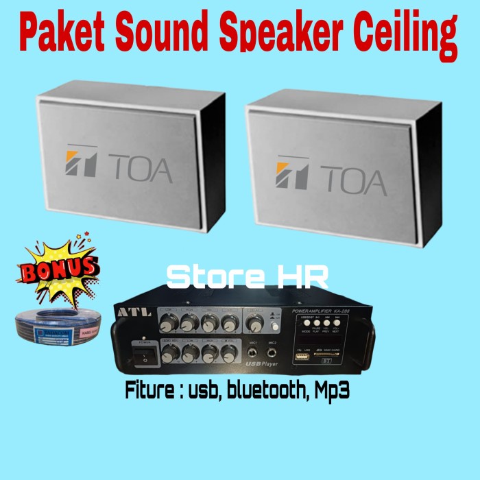 Paket Speaker Ceiling Toa Zs 646R + Box Ampli Ka 288 Bluetooth 2 Unit #Original