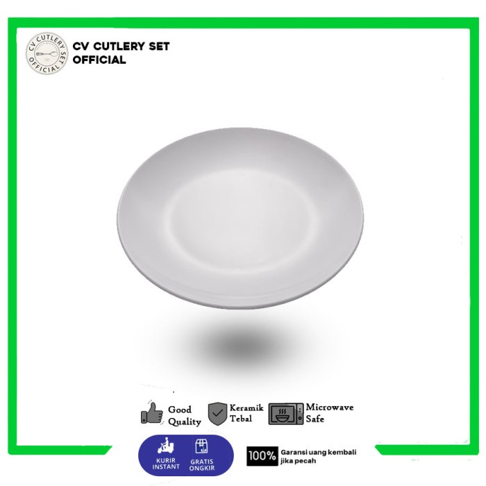 GLORI Melamine Piring Makan Ceper Orilental 8 Inch GYA008 Piring Dapur - Putih