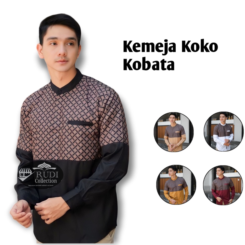 Baju Muslim Pria Kombinasi Batik Motiv Kobata Atasan Muslim Dewasa Warna Coksu