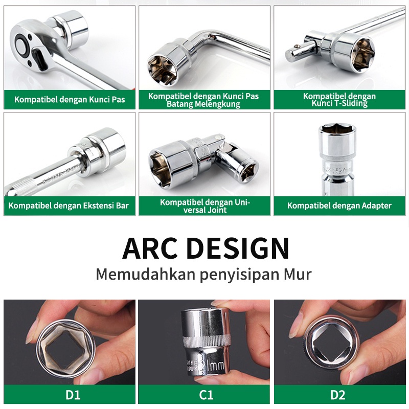 ISKU Mata Socket Kunci Sock 1/2 6pt Mata Sok Ukuran 8 - 24 mm Chrome 50BV75 /Alat Perkakas Sock Spanner
