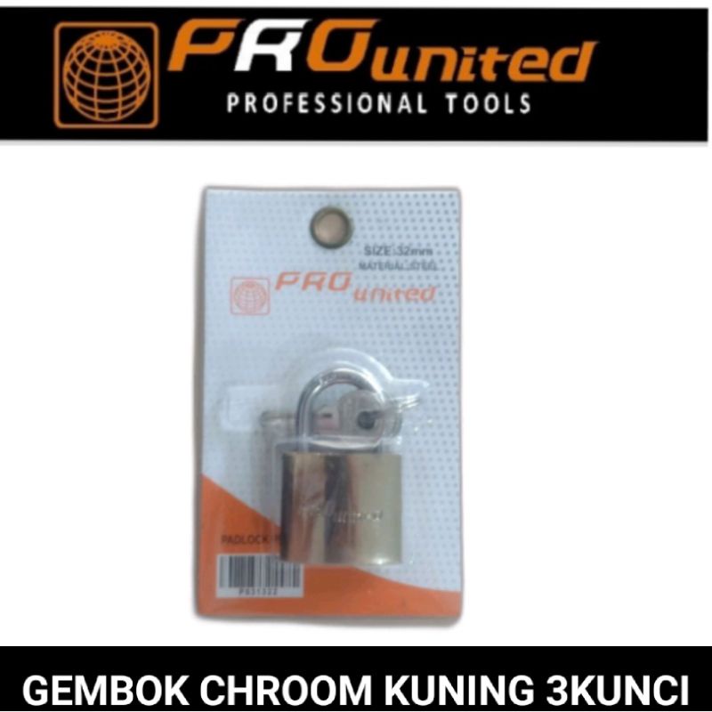 gembok chroom kuning 32mm pro united best quality