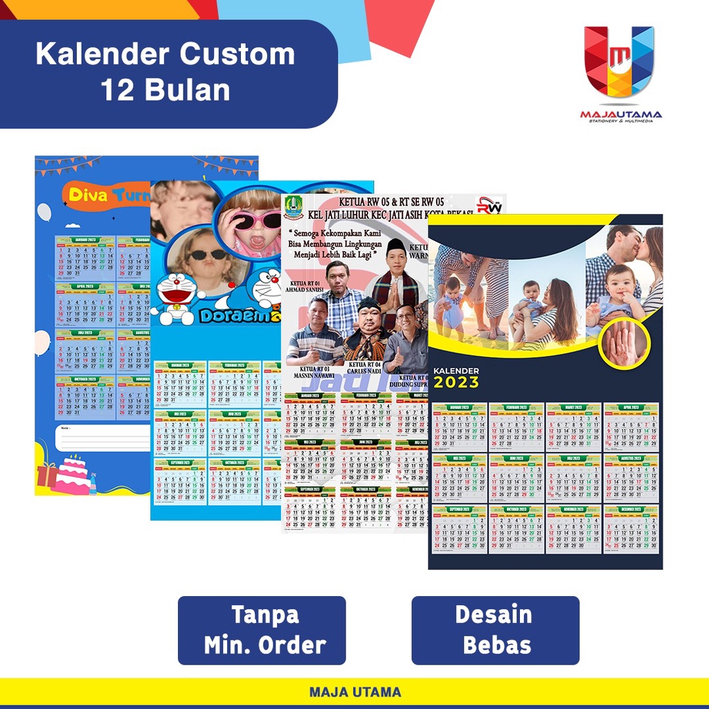 

KALENDER 2023 FOTO CUSTOM 1 LEMBAR A3 ISI 12 BULAN