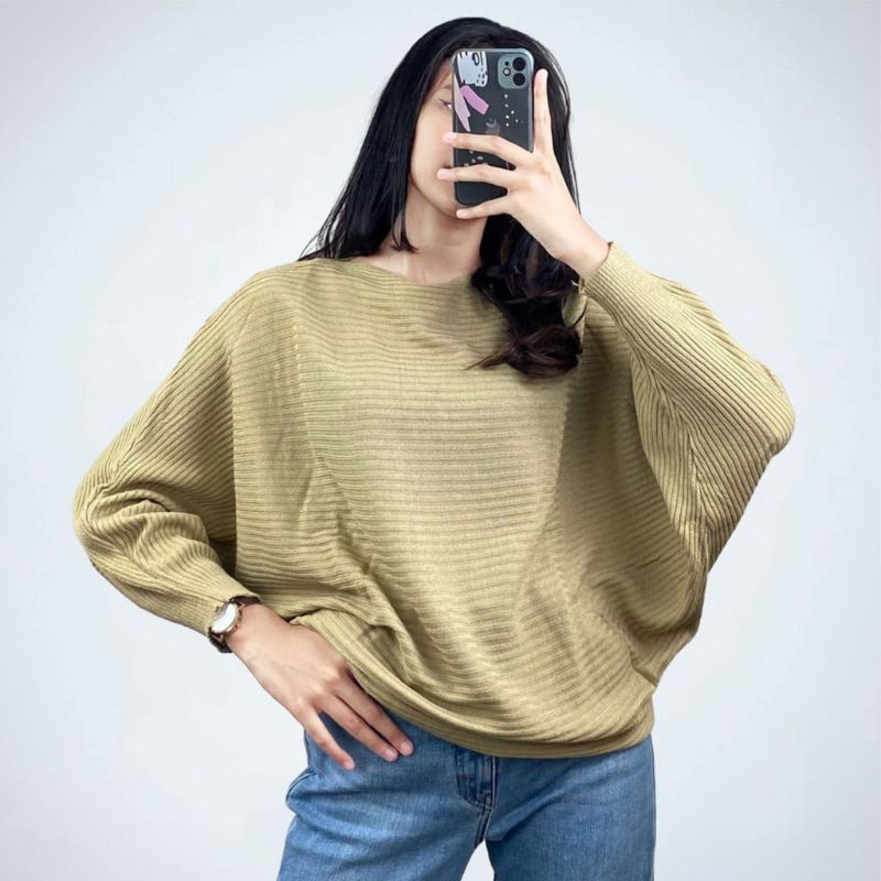 [SWEATER RAJUT BATWING] BAJU ATASAN WANITA MOTIP KELELAWAR KEKINIAN//ALL SIZE MAKS BB 65 KG