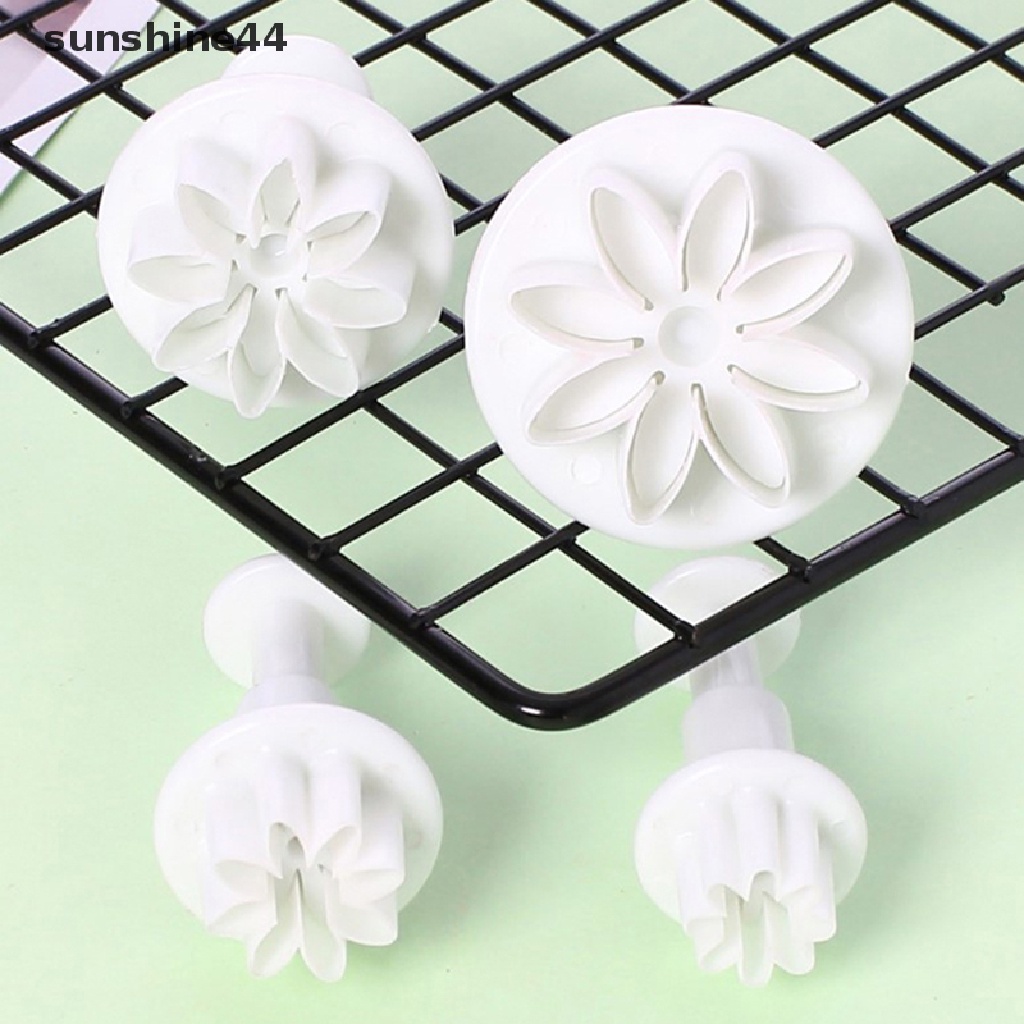 Sunshine 4Pcs Pernikahan Bunga Daisy Kue Plunger Fondant Stamps Cookie Cutter Cetakan.