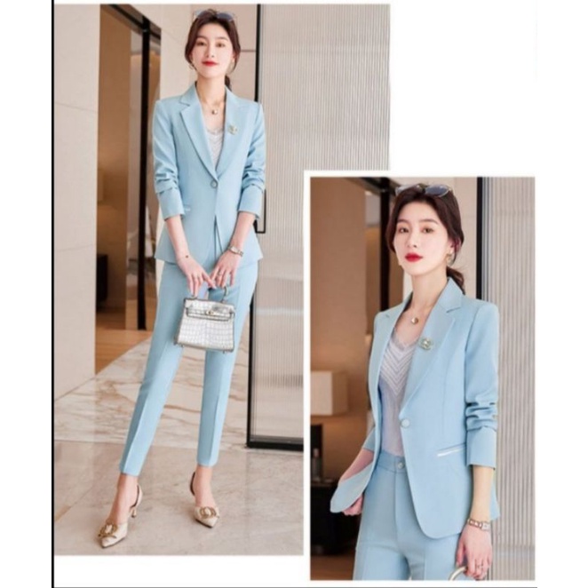 Setelan Jas Blazer Wanita Motif List Kantoran/Setelan Blazer Wanita