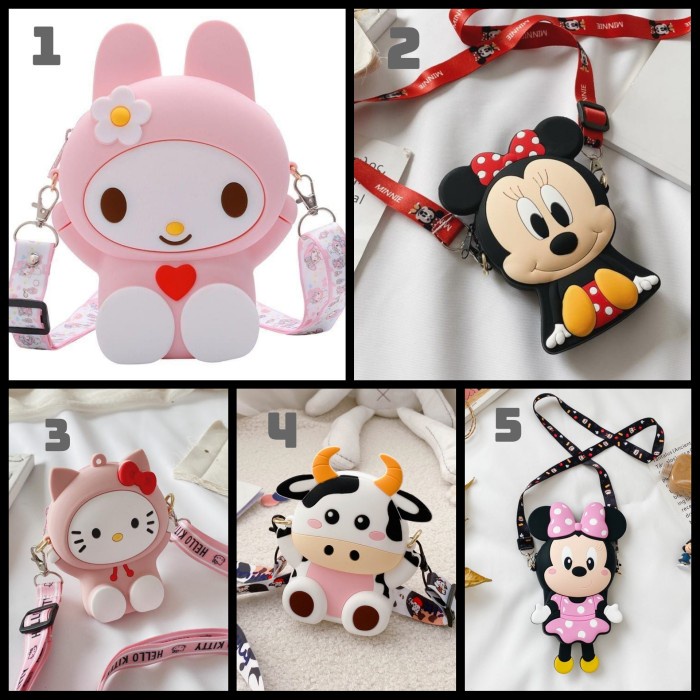 tas selempang anak import rubber jelly karakter