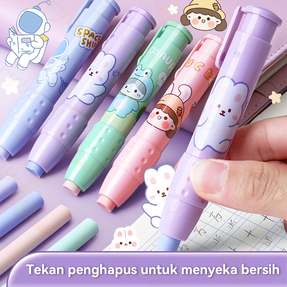 Ivorybaby Penghapus mekanik lucu Sliding eraser set Mechanic eraser free 2 pcs refill