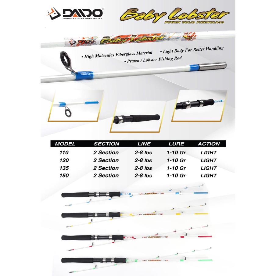 Joran Pancing Daido Baby Lobster 110cm -135cm Fiber Solid (2-8lbs / 4kg) Murah - Engkus Fishing