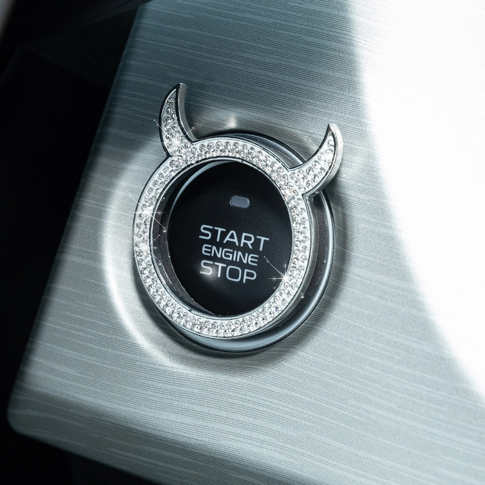Steering Wheel Trim Lingkaran Stiker Interior Mobil Car Rhinestone Ring Emblem Stiker Tombol Auto Start Tombol Satu Tombol Start Button Cover Sticky Little Devil Bling Hias Ring