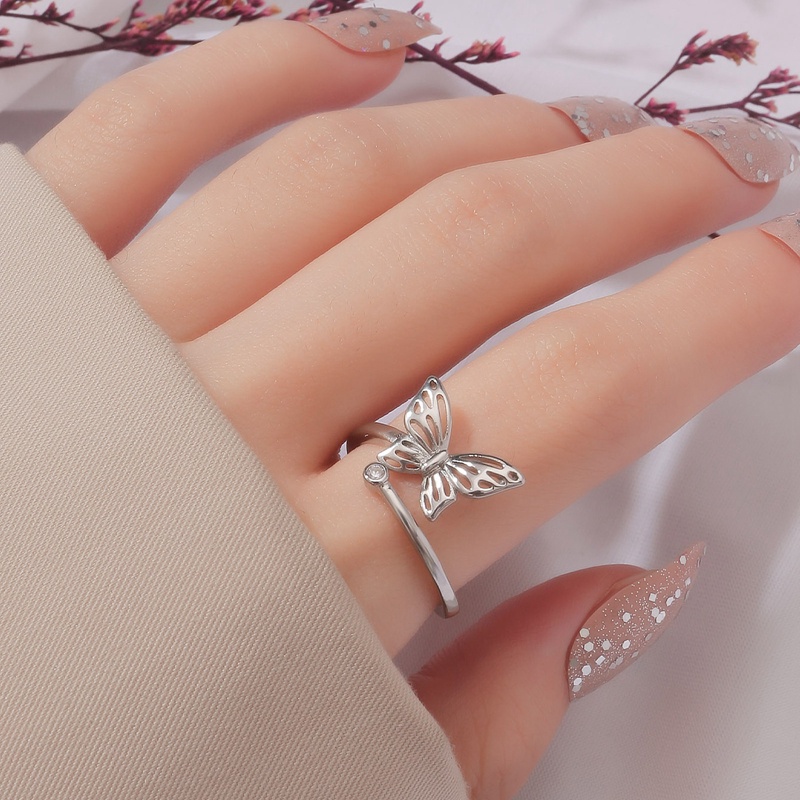 925 Sterling Silver Vintage Butterfly Adjustable Finger Rings Untuk Wanita Perhiasan Cincin Tunangan Pernikahan