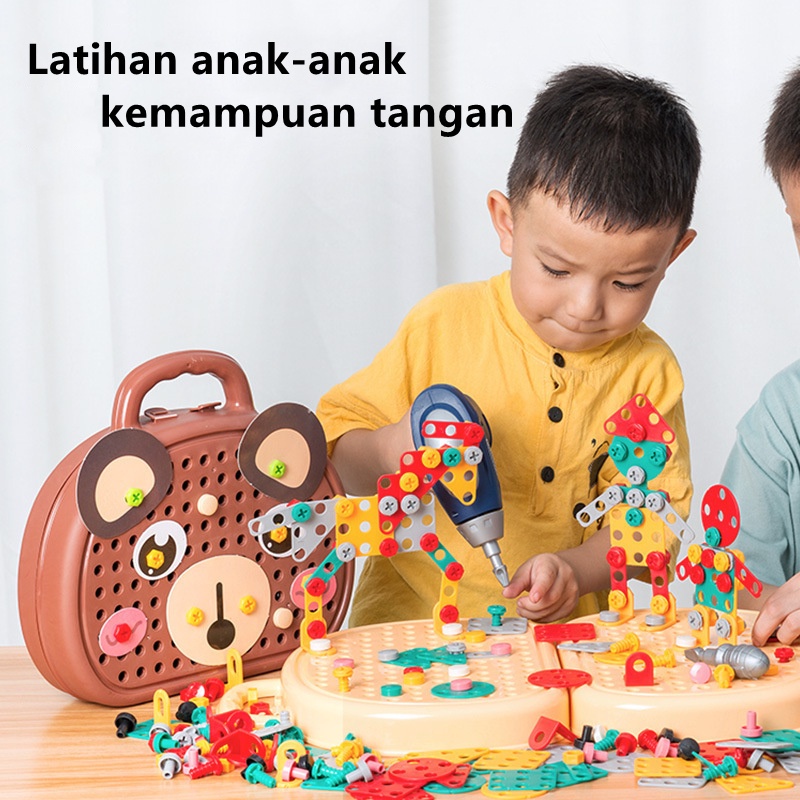 ❤Gratis Bor Listrik❤ 3D DIY  BRICK BAUT PUZZLE KOPER BOR OBENG SEKRUP RAKIT BONGKAR PASANG SUSUN ISI 203 PCS EDUKASI BELAJAR MAINAN ANAK KREATIF