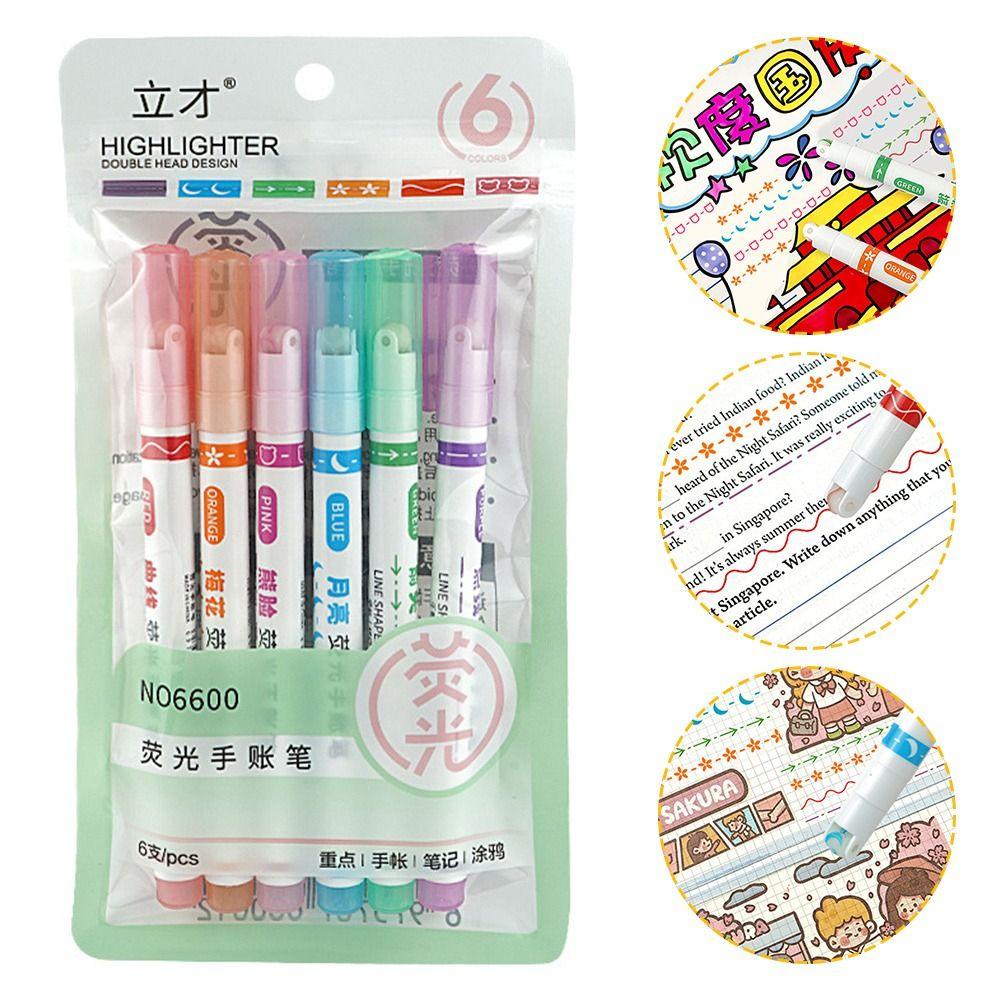 R-flower 6PCS/SET Curve Marker Pen Alat Menggambar Alat Tulis Seni Sketsa Menandai Teks Menggambar Perlengkapan Stabilo Berbagai Bentuk