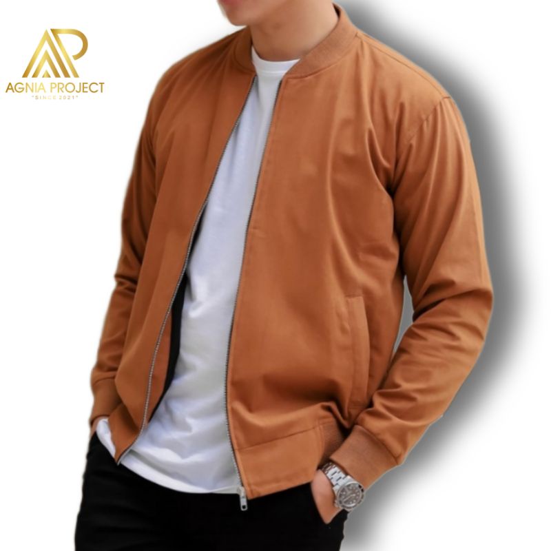 Agniaproject - Jaket Bomber Pria Polos Bahan Canvas Premium Size M-L-XL-XXL - Jaket Pria Dewasa Unisex Terbaru - Jaket Bomber erigo