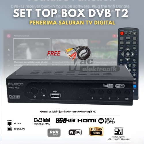 SET TOP BOX DVB T2 UNTUK SIARAN TV DIGITAL ADA 2 PORT USB STB FLECO FULL HD